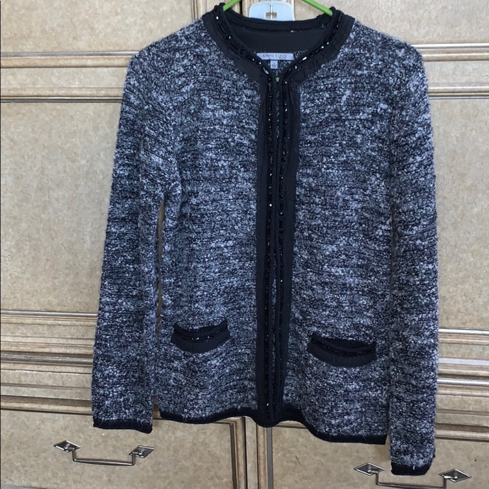 ANNE KLEIN SILK BLACK & GREY SWEATER - Picture 8 of 10